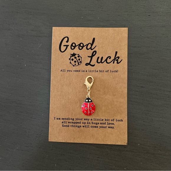 Red & Black Ladybug Ladybird Enamel Good Luck 1.5" Gold Bracelet Hat Bag Charm - Picture 1 of 3